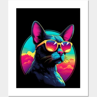 Retro Wave Cornish Rex Cat Shirt Posters and Art